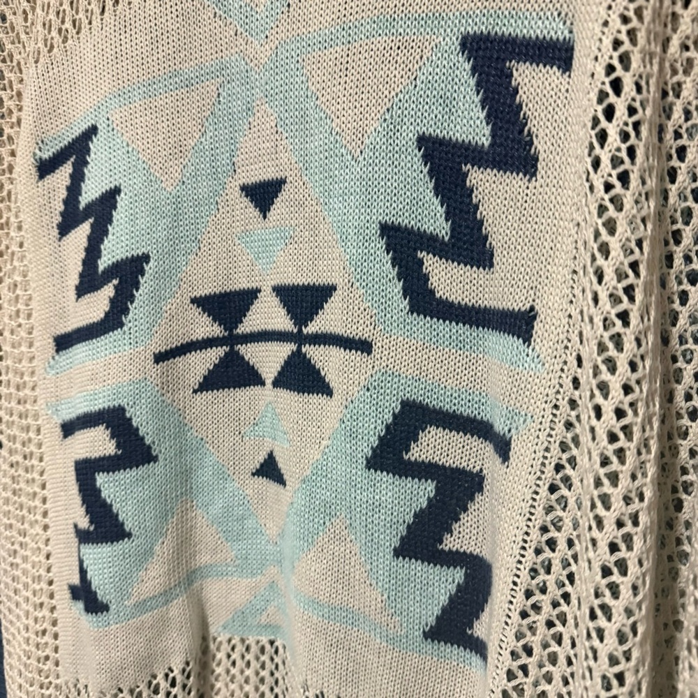 Areve‎ Crochet Aztec Kimono Cardigan One Size Tassels Cream Boho - Picture 9 of 9